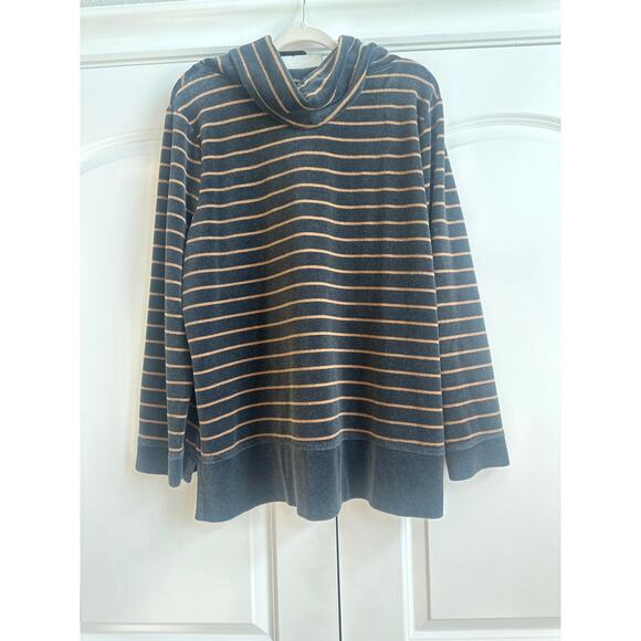 Zenergy by Chico's Charcoal and Golden tan Striped Cowl Neck Popover Sweater - Picture 6 of 6